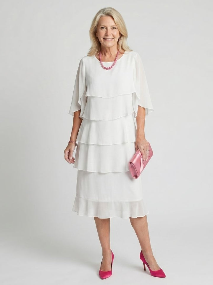 Cassia | Women's Tiered Flutter Sleeve Midi Dress - Black - Image 9