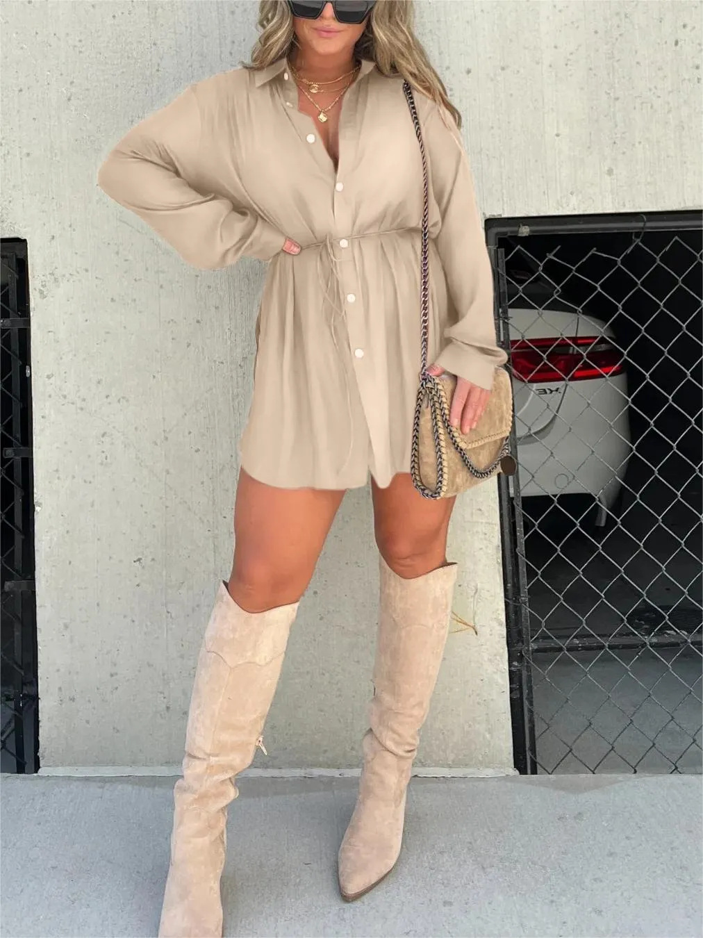 Catalina | Women's Button Down Long Sleeve Shirt Dress - Burgundy - Image 9
