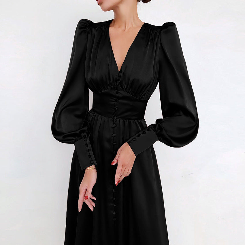 Catalina | Women's V-Neck Long Sleeve Midi Dress - Beige - Image 6