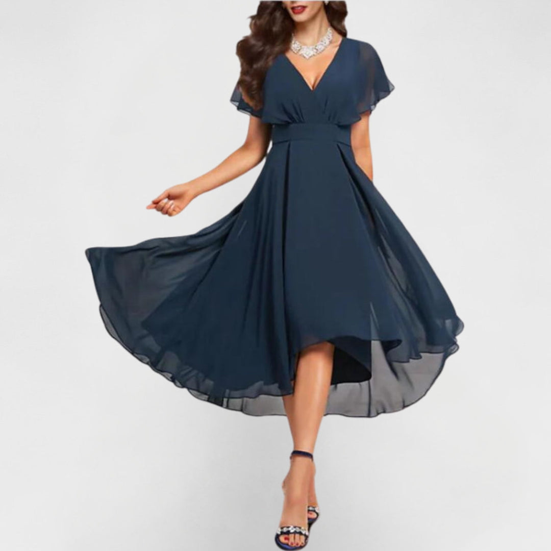 Catalina | Women's V-Neck Midi Dress - Navy - Image 1