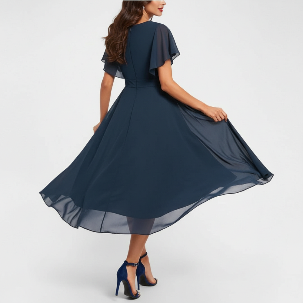 Catalina | Women's V-Neck Midi Dress - Navy - Image 2