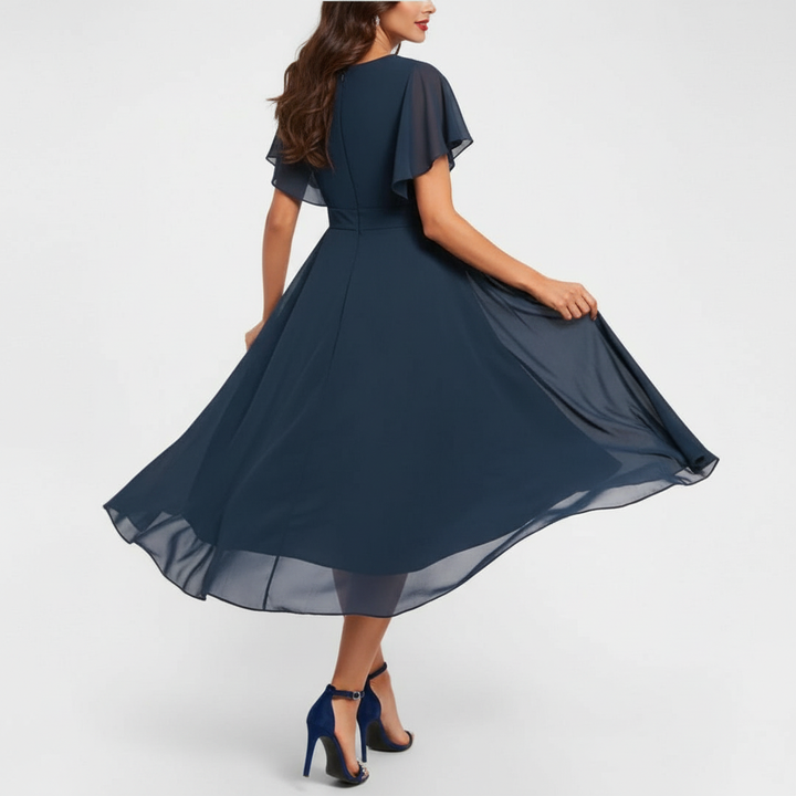 Catalina | Women's V-Neck Midi Dress - Navy - Image 2