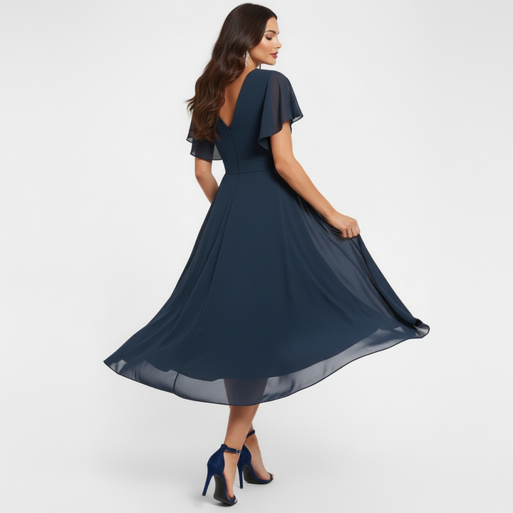 Catalina | Women's V-Neck Midi Dress - Navy - Image 4