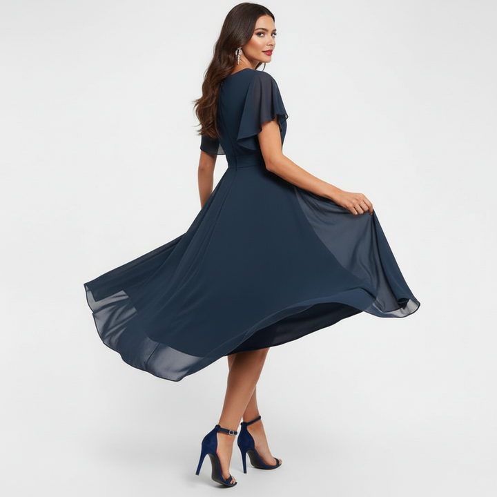 Catalina | Women's V-Neck Midi Dress - Navy - Image 5