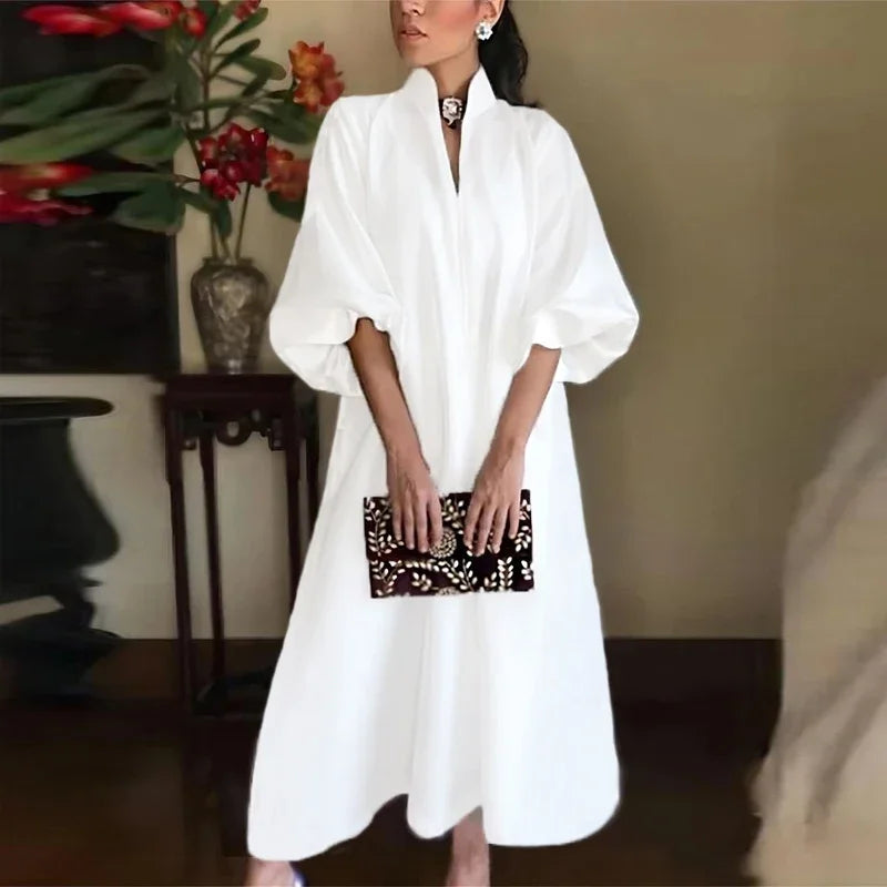 Celeste | Women's High Neck Maxi Dress - White - Image 1