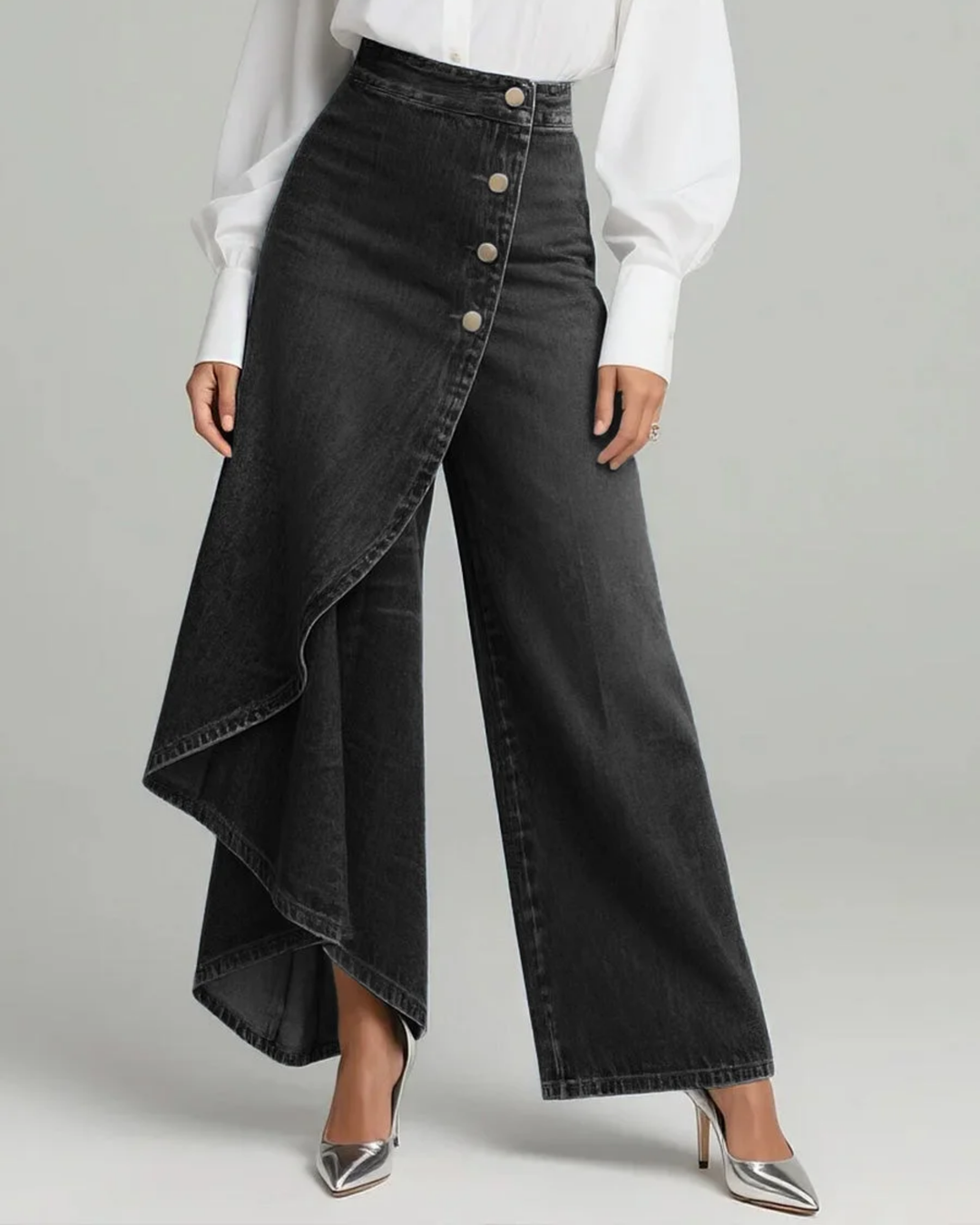 Celeste | Women's High Waisted Wide Leg Wrap Pants - Blue - Image 3