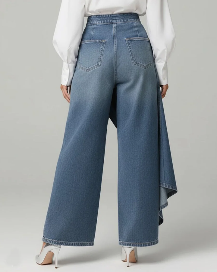 Celeste | Women's High Waisted Wide Leg Wrap Pants - Blue - Image 4