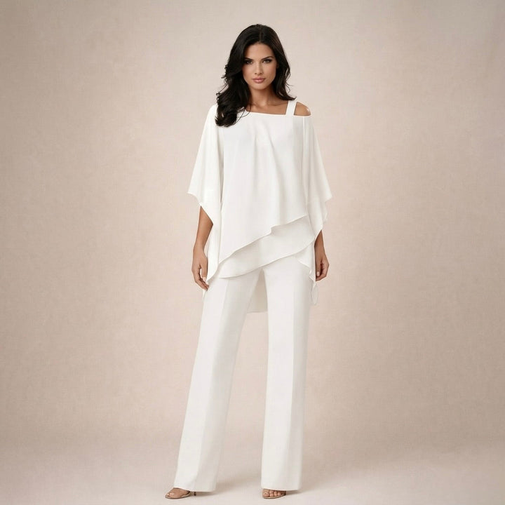 Celeste | Women's Off Shoulder Top Wide Leg Pants Set - White - Image 1