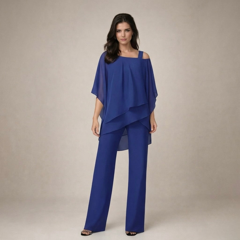 Celeste | Women's Off Shoulder Top Wide Leg Pants Set - White - Image 3