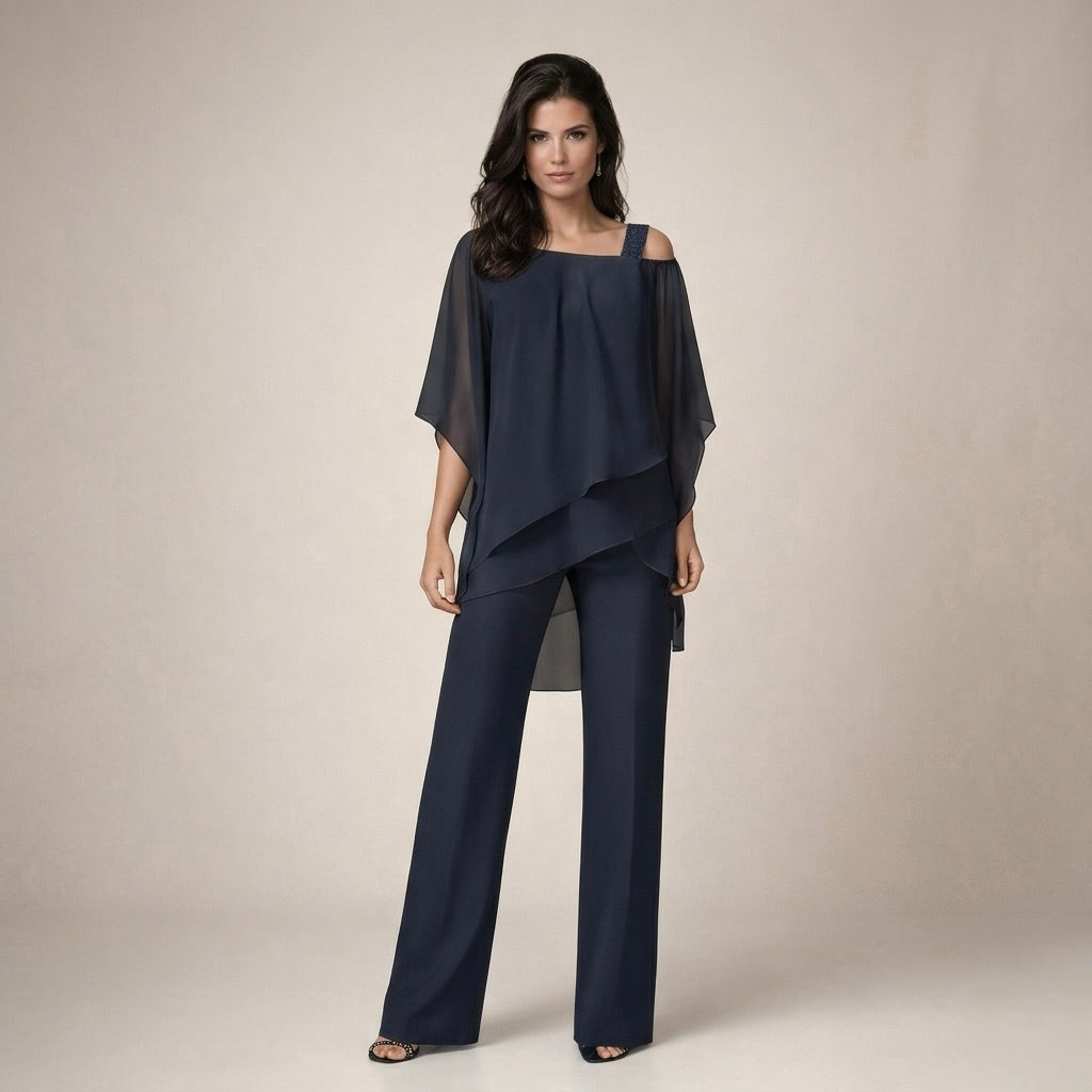 Celeste | Women's Off Shoulder Top Wide Leg Pants Set - White - Image 4