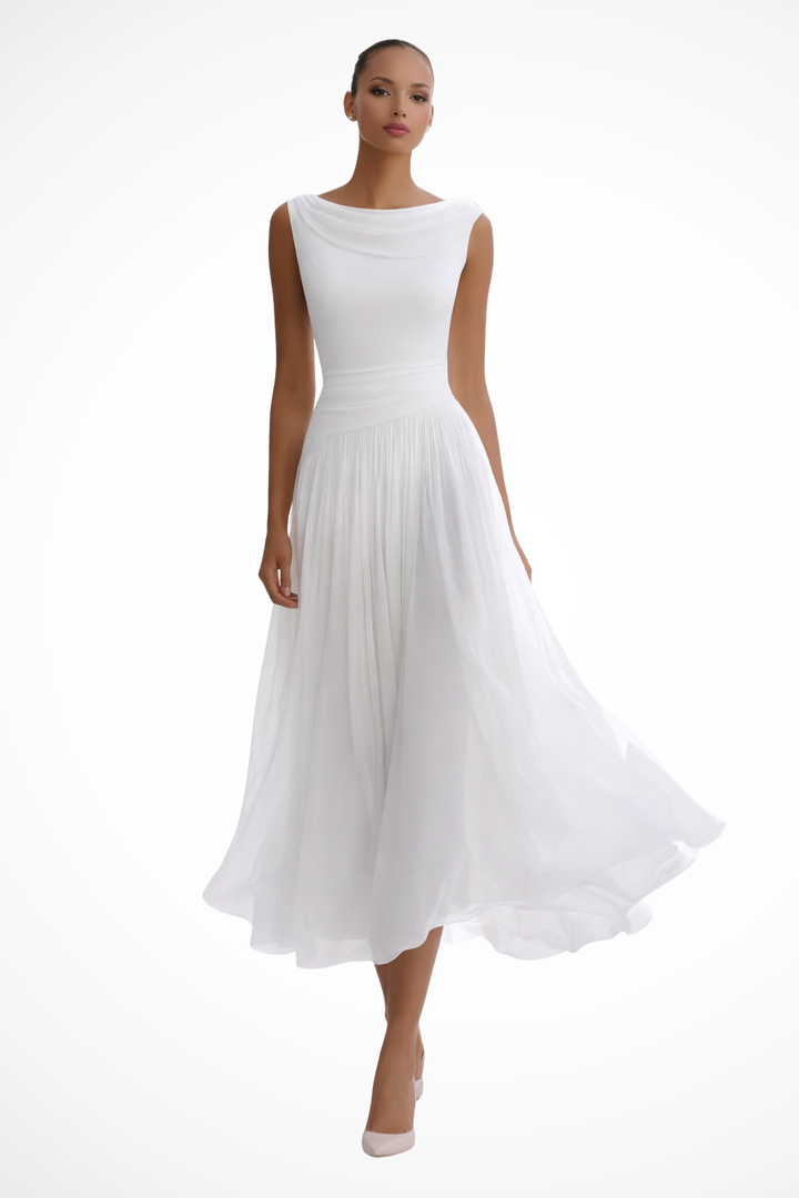 Celeste | Women's Sleeveless Pleated Midi Dress - White - Image 1