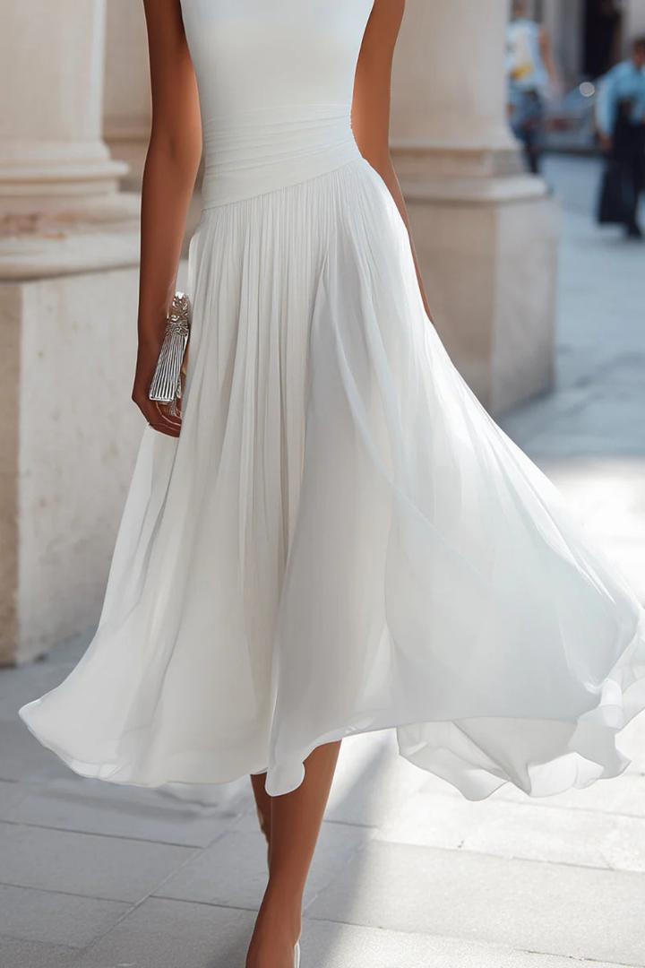 Celeste | Women's Sleeveless Pleated Midi Dress - White - Image 4