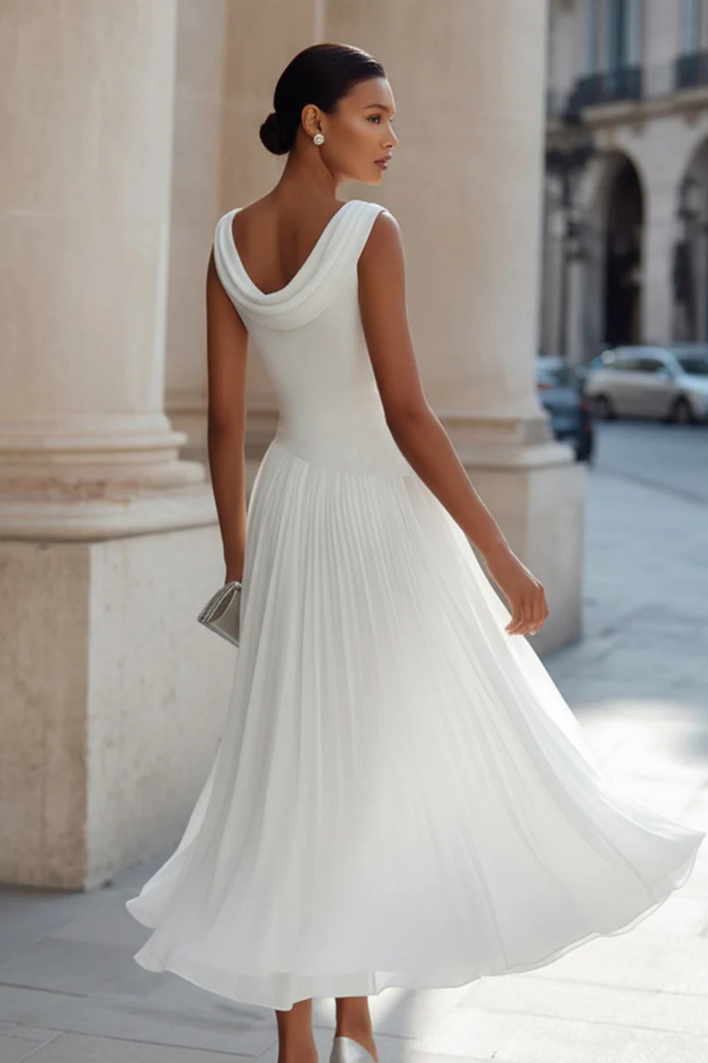 Celeste | Women's Sleeveless Pleated Midi Dress - White - Image 5