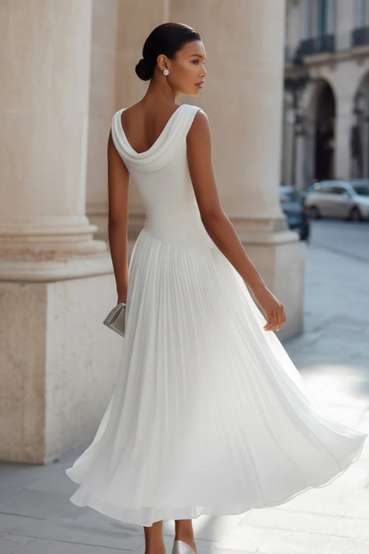 Celeste | Women's Sleeveless Pleated Midi Dress - White - Image 5