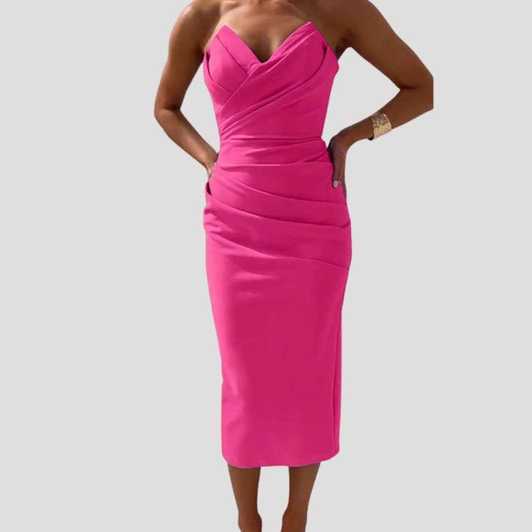 Celeste | Women's Strapless Ruched Bodycon Midi Dress - Light Blue - Image 8