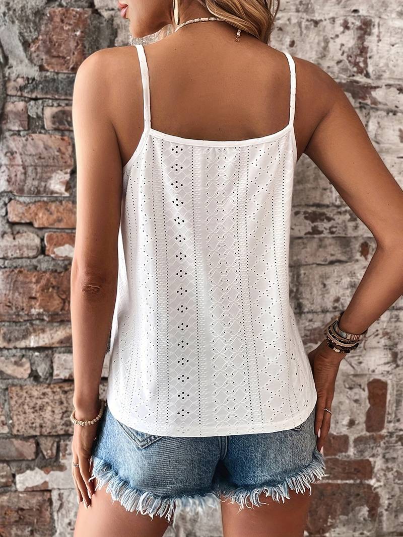 Celeste | Women's V-Neck Embroidered Camisole - White - Image 2
