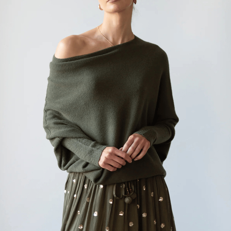 Celestina | Women's Off Shoulder Long Sleeve Sweater - Light Grey - Image 11