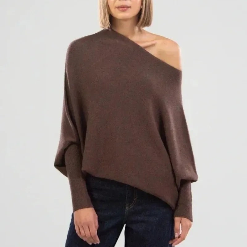 Celestina | Women's Off Shoulder Long Sleeve Sweater - Light Grey - Image 12