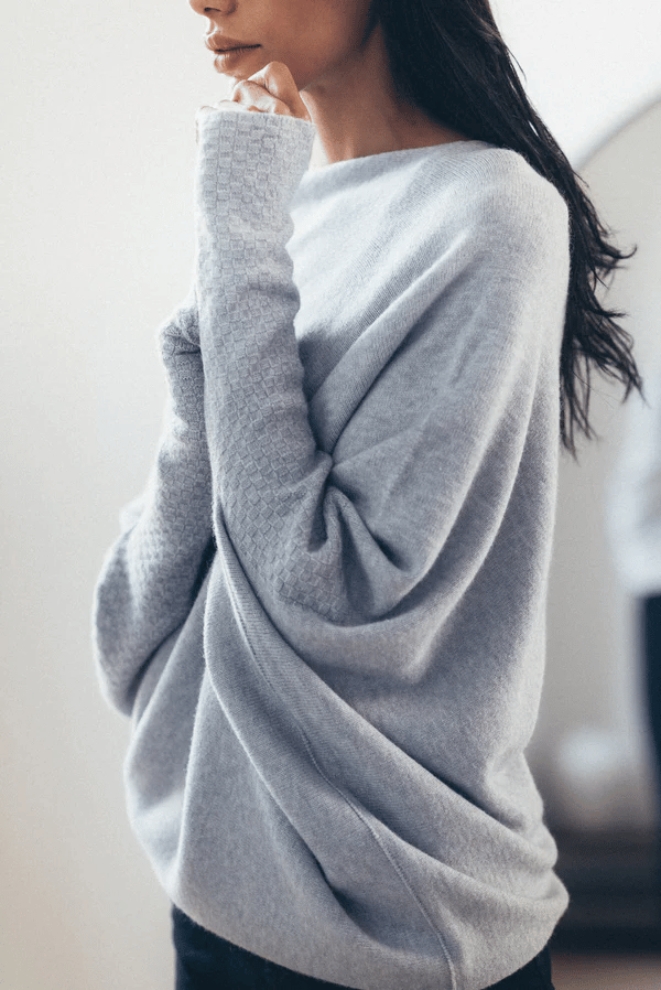 Celestina | Women's Off Shoulder Long Sleeve Sweater - Light Grey - Image 4