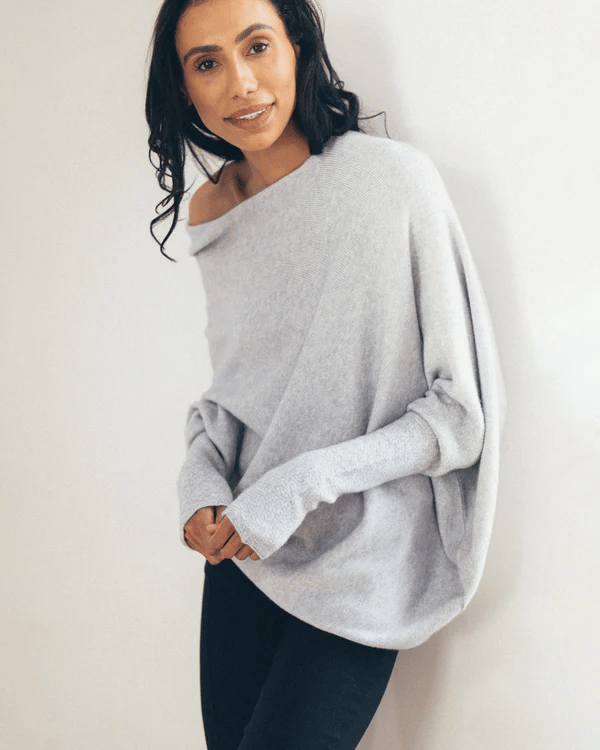 Celestina | Women's Off Shoulder Long Sleeve Sweater - Light Grey - Image 5