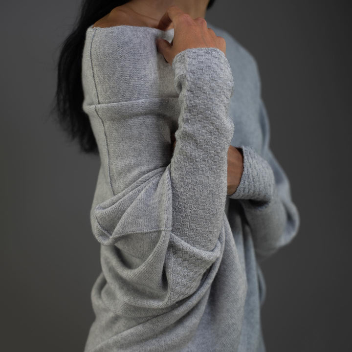 Celestina | Women's Off Shoulder Long Sleeve Sweater - Light Grey - Image 6