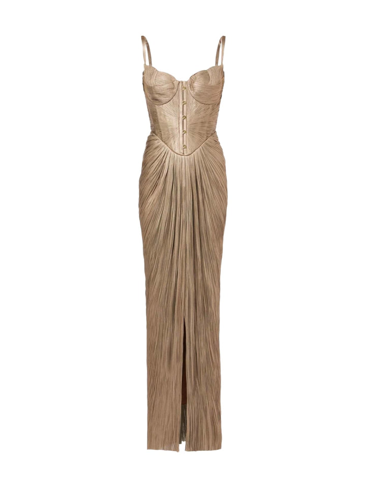 Cerys | Women's Corset Maxi Dress Wedding Guest Formal - Gold - Image 3