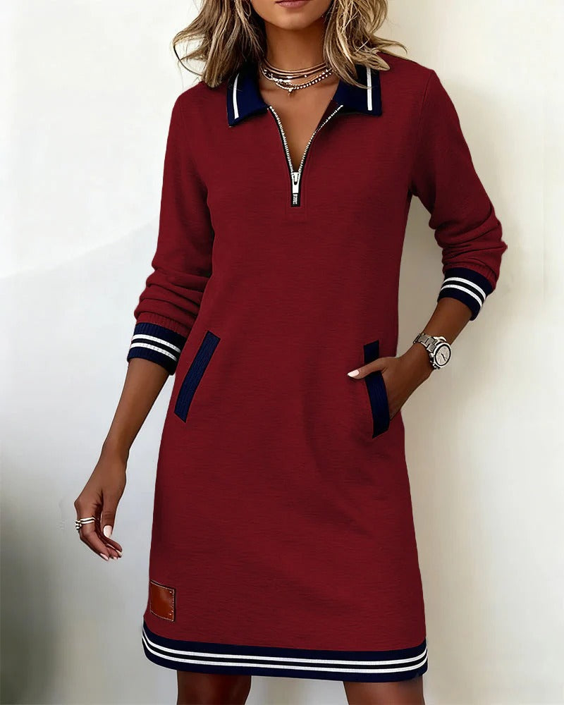 Chloe | Women's Zip Front Collared Midi Dress - Navy - Image 10