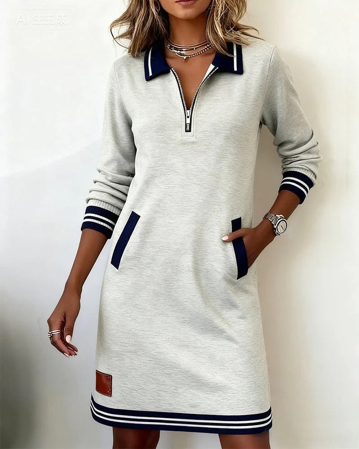 Chloe | Women's Zip Front Collared Midi Dress - Navy - Image 16