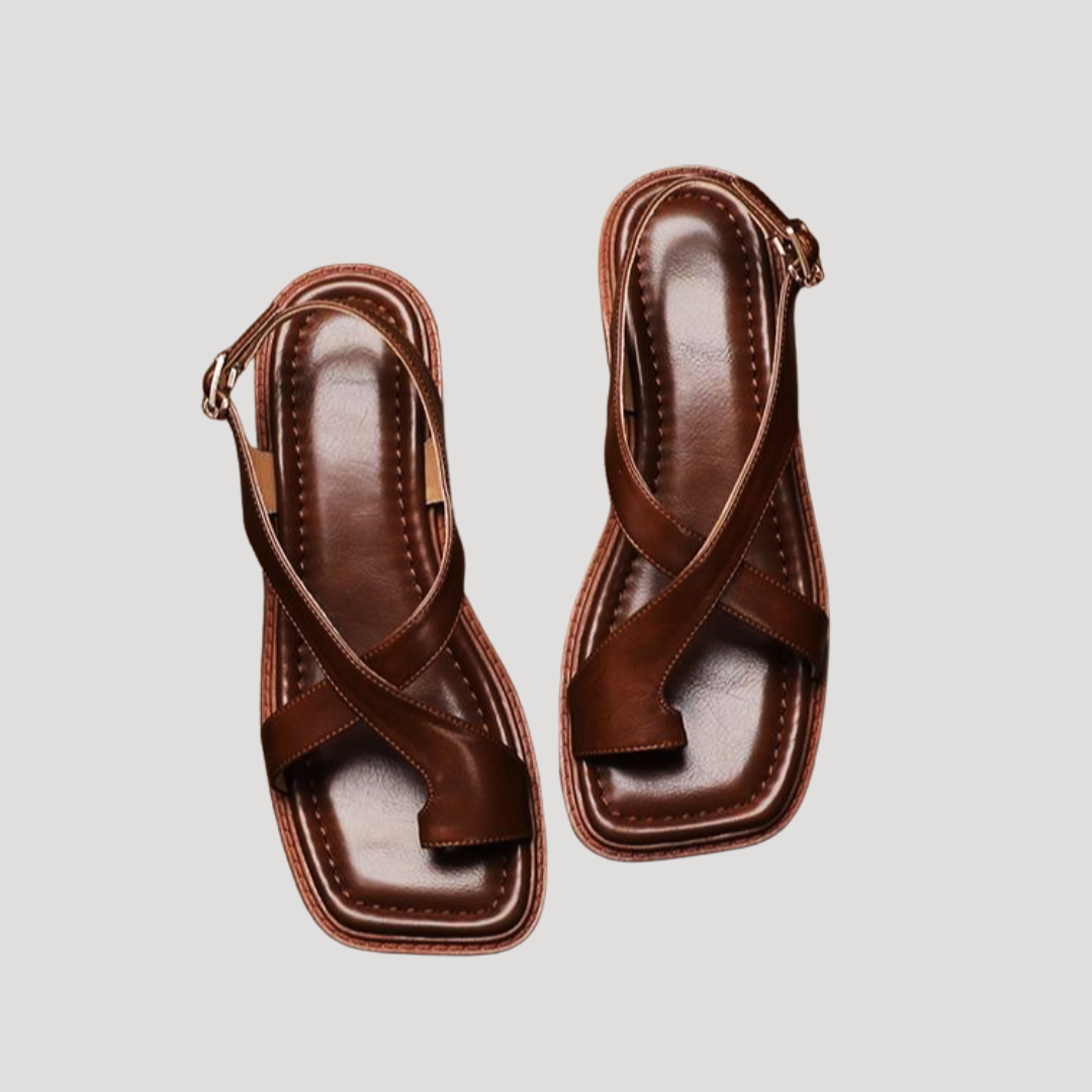 Clarimond | Women's Square Toe Loop Comfort Sandals - Brown - Image 1
