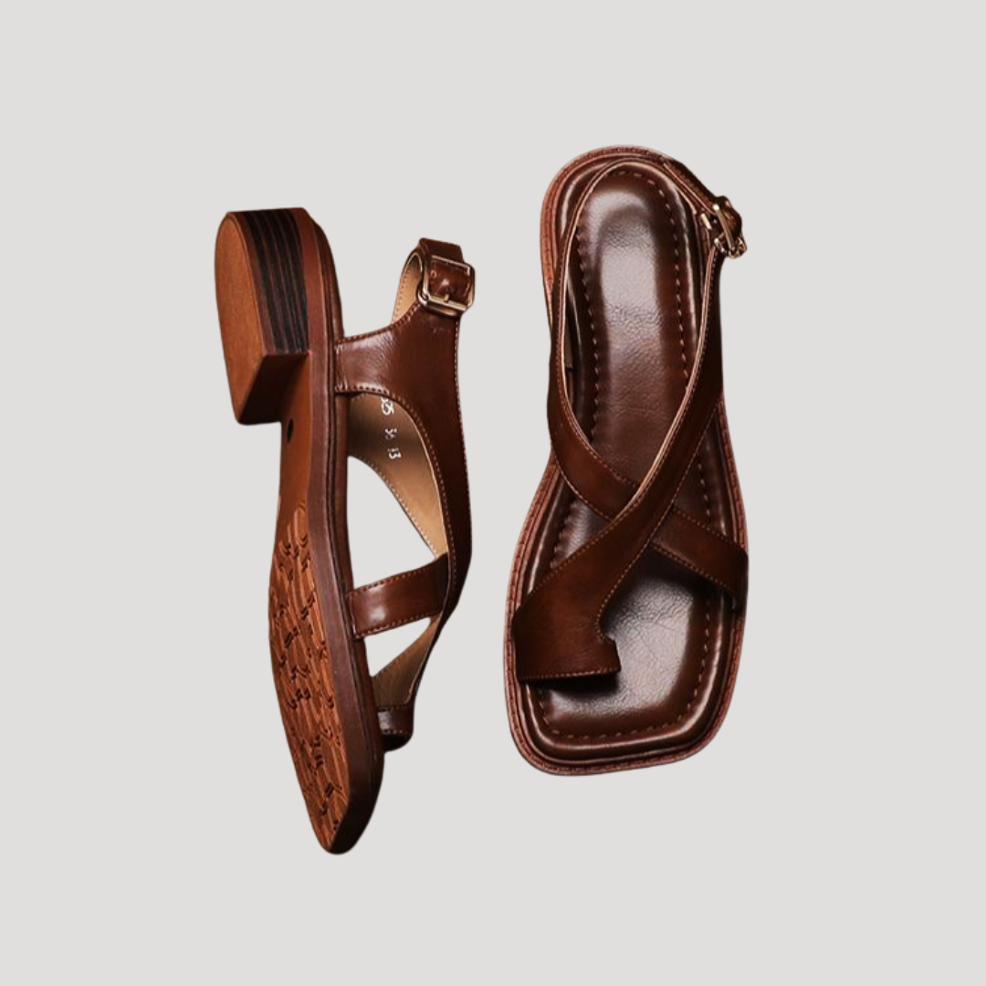 Clarimond | Women's Square Toe Loop Comfort Sandals - Brown - Image 2