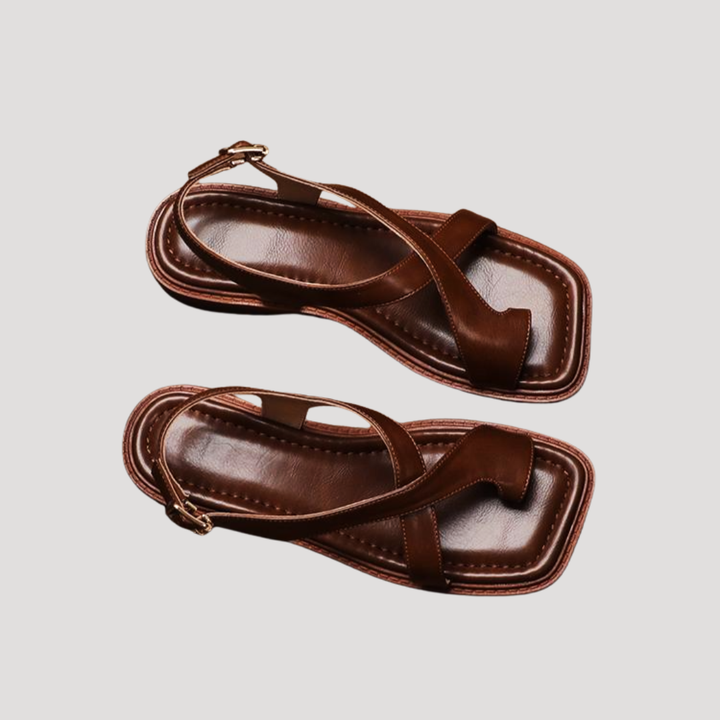 Clarimond | Women's Square Toe Loop Comfort Sandals - Brown - Image 3