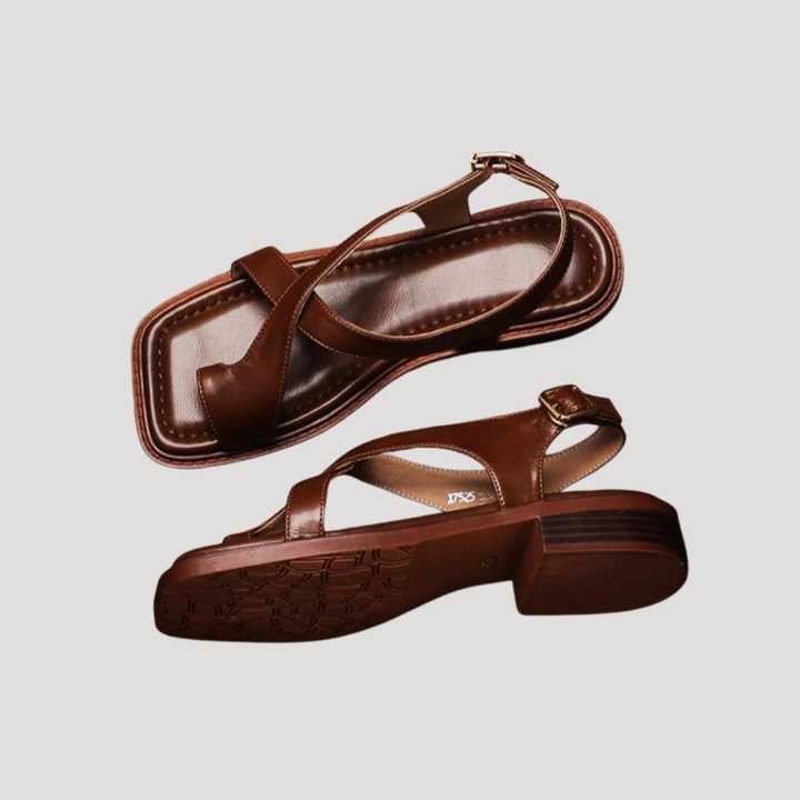 Clarimond | Women's Square Toe Loop Comfort Sandals - Brown - Image 4