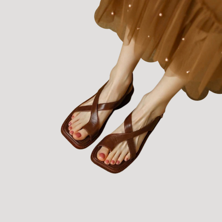Clarimond | Women's Square Toe Loop Comfort Sandals - Brown - Image 6