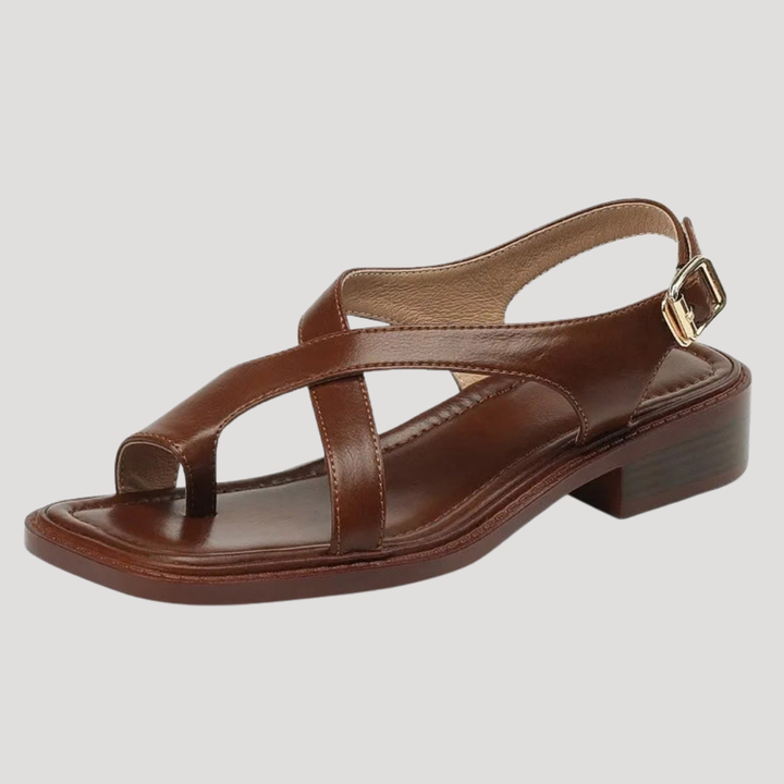 Clarimond | Women's Square Toe Loop Comfort Sandals - Brown - Image 8