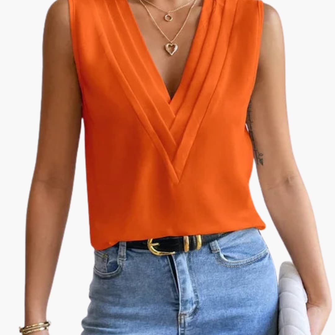 Clarissa | Women's V-Neck Sleeveless Blouse - White - Image 4