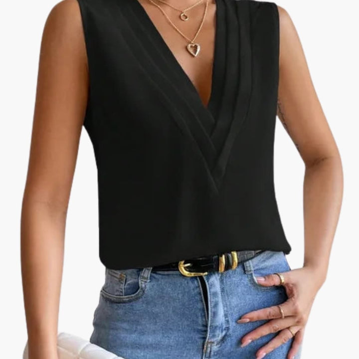 Clarissa | Women's V-Neck Sleeveless Blouse - White - Image 5