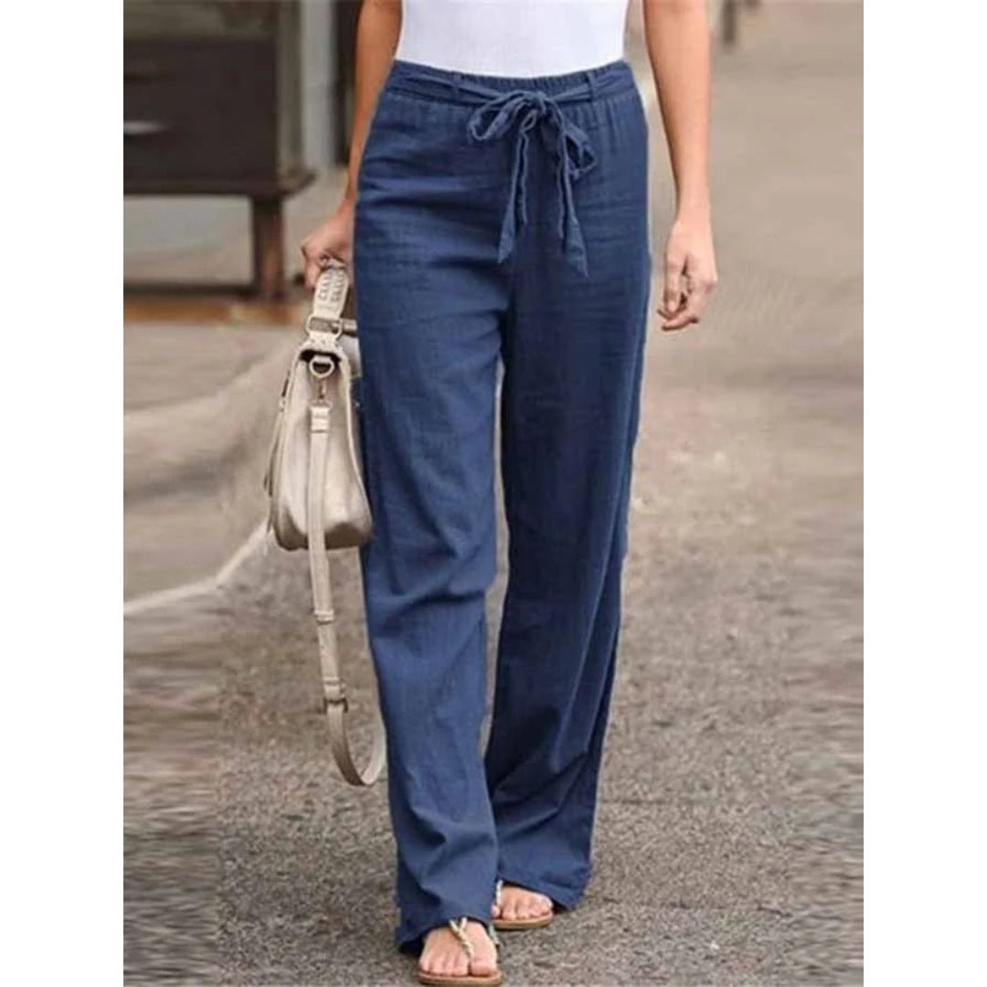 Clementina | Women's Drawstring Wide Leg Pants - Navy - Image 1
