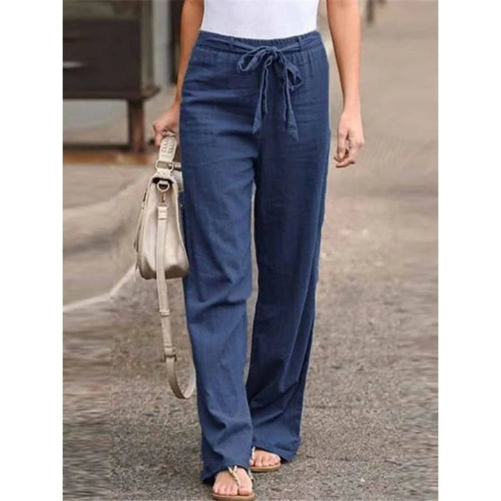 Clementina | Women's Drawstring Wide Leg Pants - Navy - Image 1