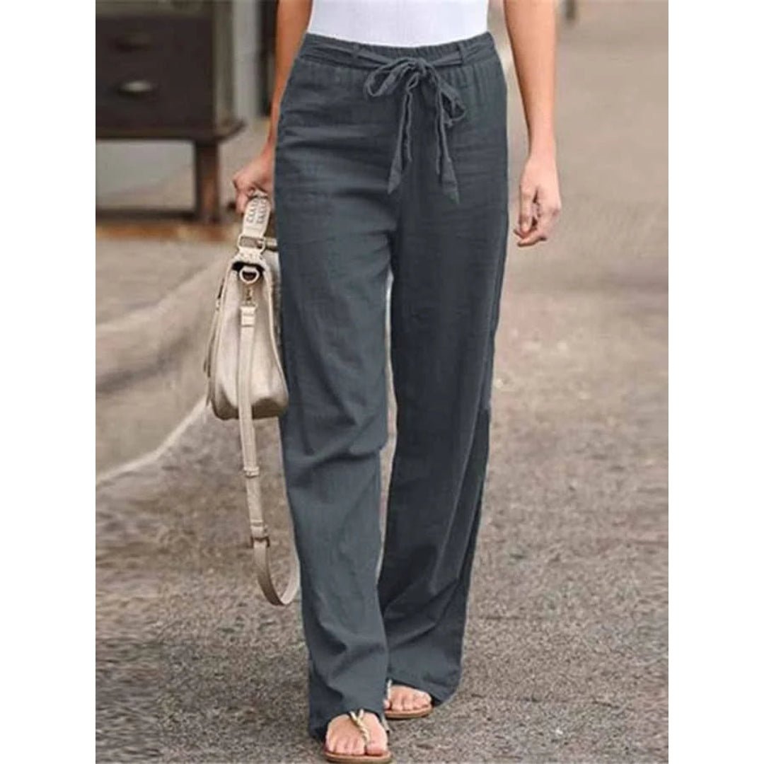 Clementina | Women's Drawstring Wide Leg Pants - Navy - Image 2