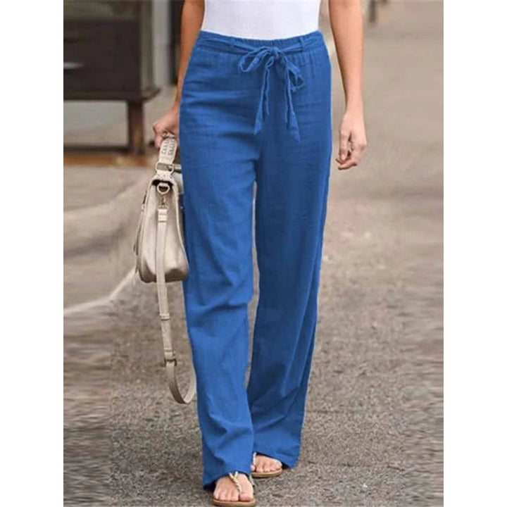 Clementina | Women's Drawstring Wide Leg Pants - Navy - Image 3