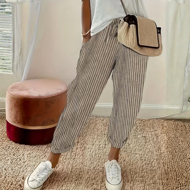 Clementina | Women's Striped Wide Leg Pants - Striped - Image 1