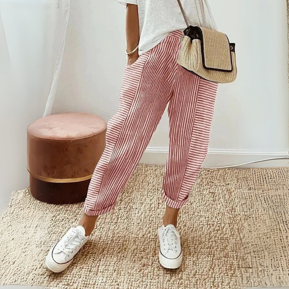 Clementina | Women's Striped Wide Leg Pants - Striped - Image 2