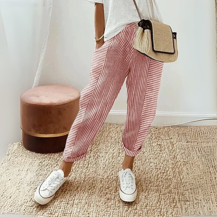 Clementina | Women's Striped Wide Leg Pants - Striped - Image 2