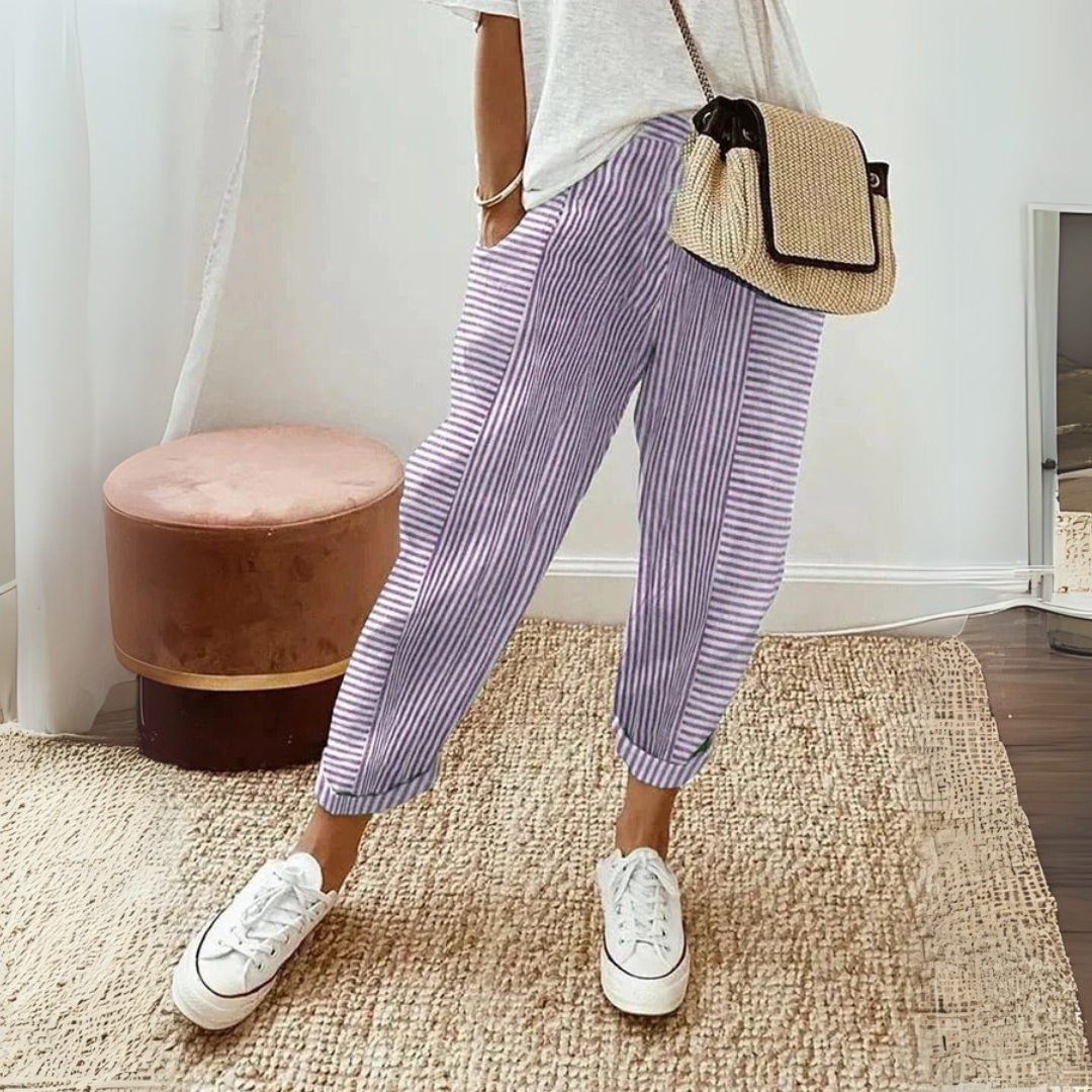 Clementina | Women's Striped Wide Leg Pants - Striped - Image 6