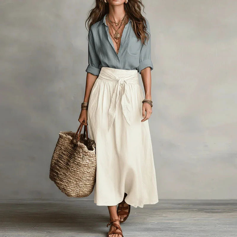 Clementine | Women's Button Down Midi Skirt Set - Image 1