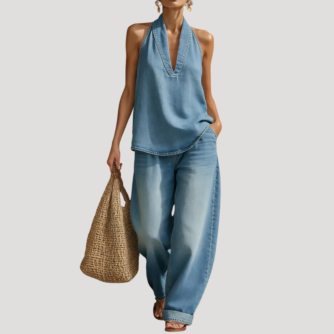 Clementine | Women's Halter Neck Two Piece Set - Blue - Image 3