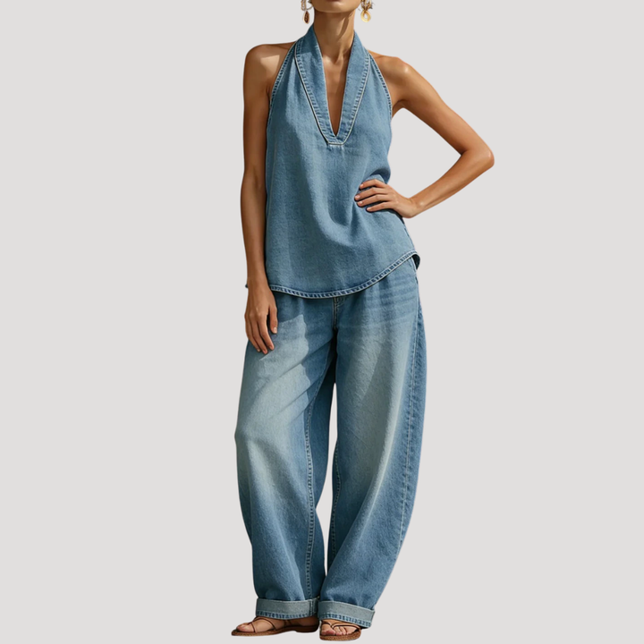 Clementine | Women's Halter Neck Two Piece Set - Blue - Image 4