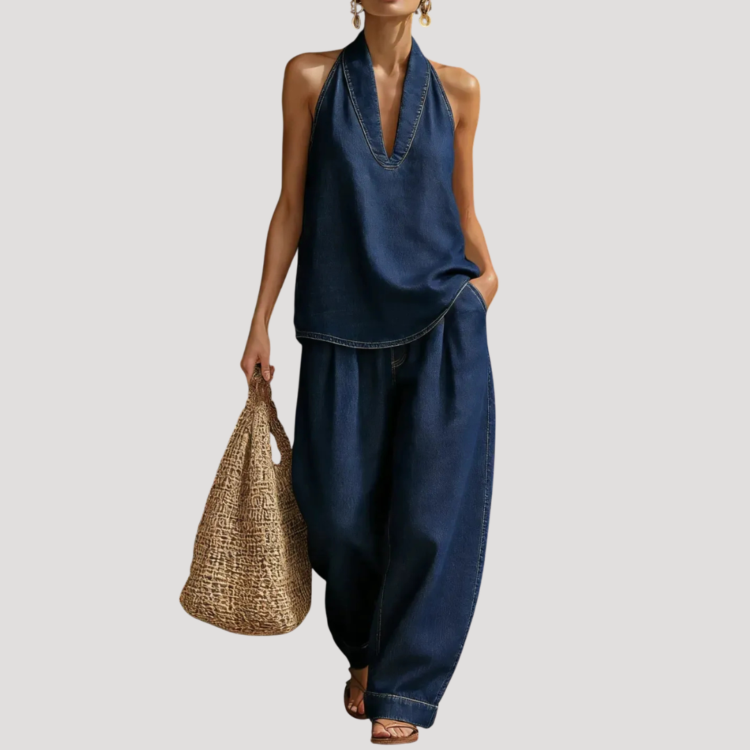 Clementine | Women's Halter Neck Two Piece Set - Blue - Image 5
