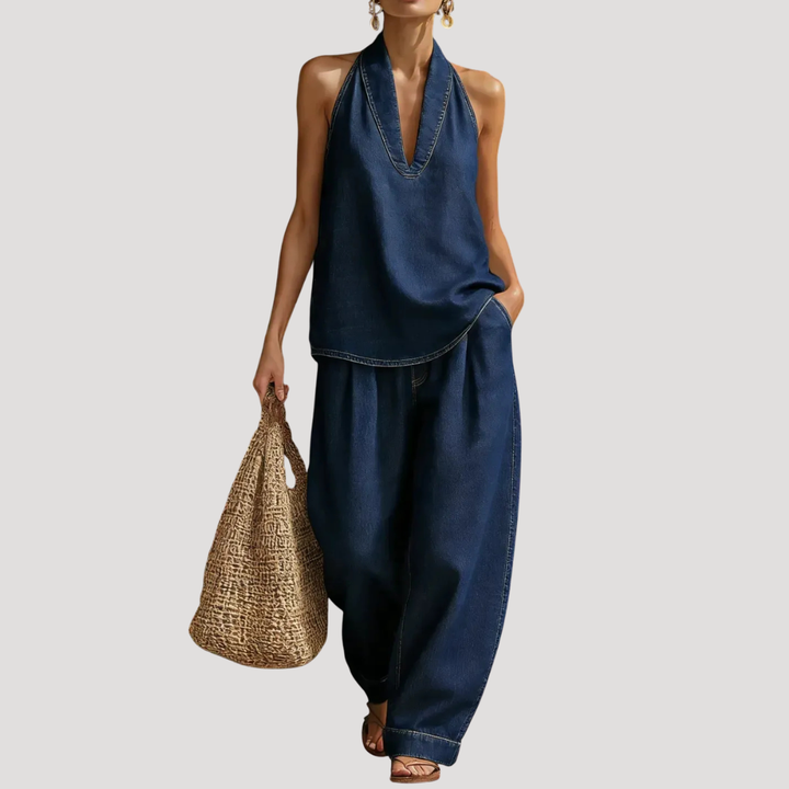 Clementine | Women's Halter Neck Two Piece Set - Blue - Image 5