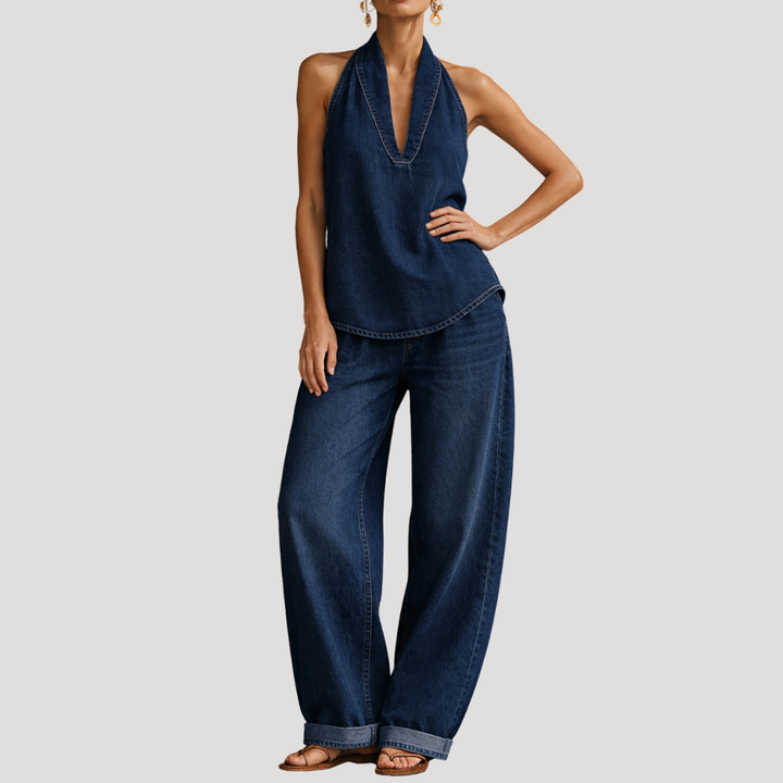 Clementine | Women's Halter Neck Two Piece Set - Blue - Image 6
